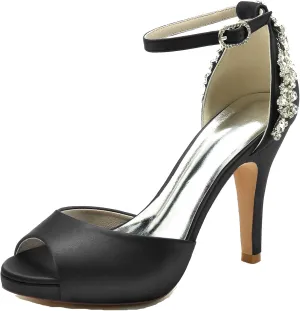 Minishion Womens Elegant Bridal Heels Platform Ankle Strap Wedding Party Evening Sandals Shoes BR100