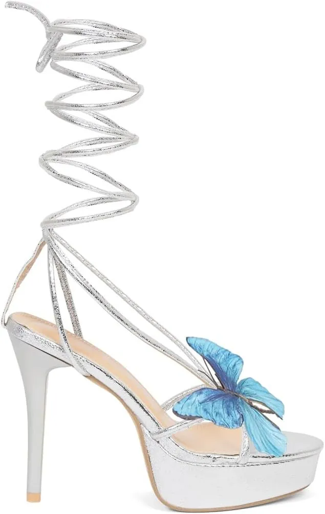 MissHeel Platform Lace Up High Heels with Butterfly