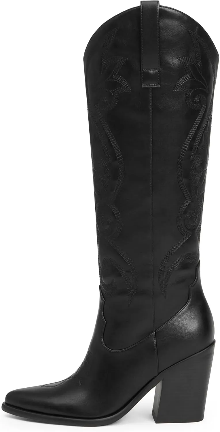 Modatope Cowgirl Boots Women Chunky Heel Knee High Cowboy Boots Embroidery Western Boots for Women