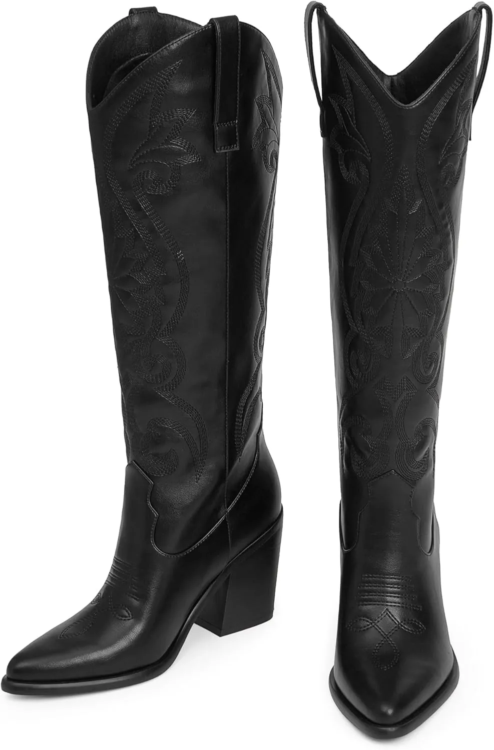 Modatope Cowgirl Boots Women Chunky Heel Knee High Cowboy Boots Embroidery Western Boots for Women