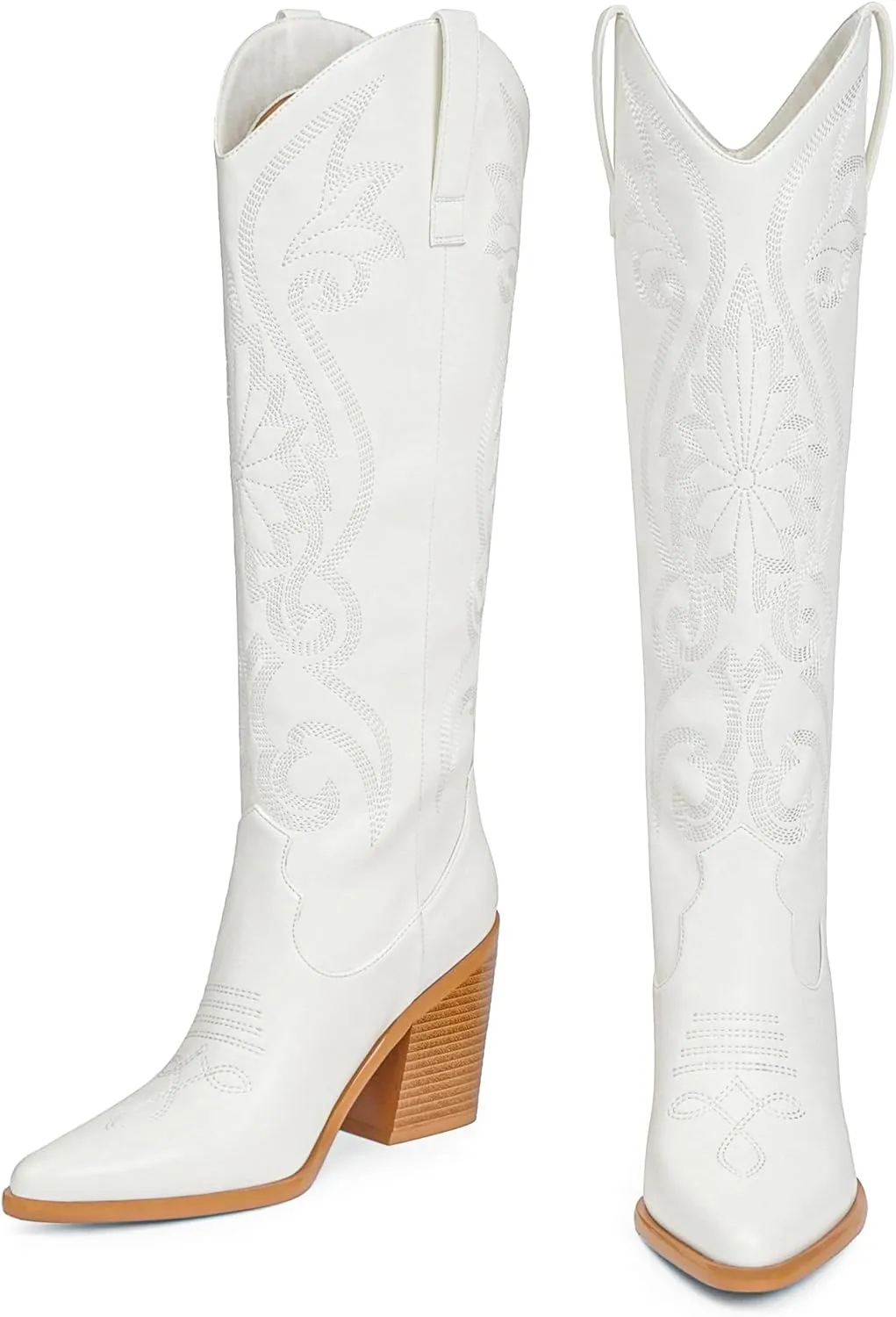 Modatope Cowgirl Boots Women Chunky Heel Knee High Cowboy Boots Embroidery Western Boots for Women