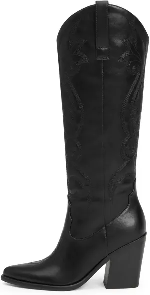 Modatope Cowgirl Boots Women Chunky Heel Knee High Cowboy Boots Embroidery Western Boots for Women