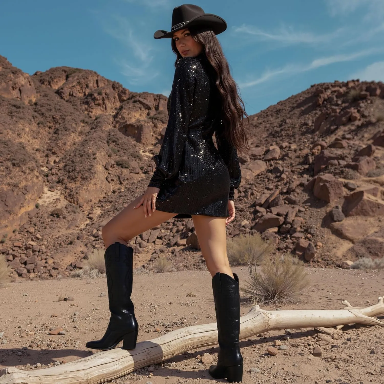 Modatope Cowgirl Boots Women Chunky Heel Knee High Cowboy Boots Embroidery Western Boots for Women