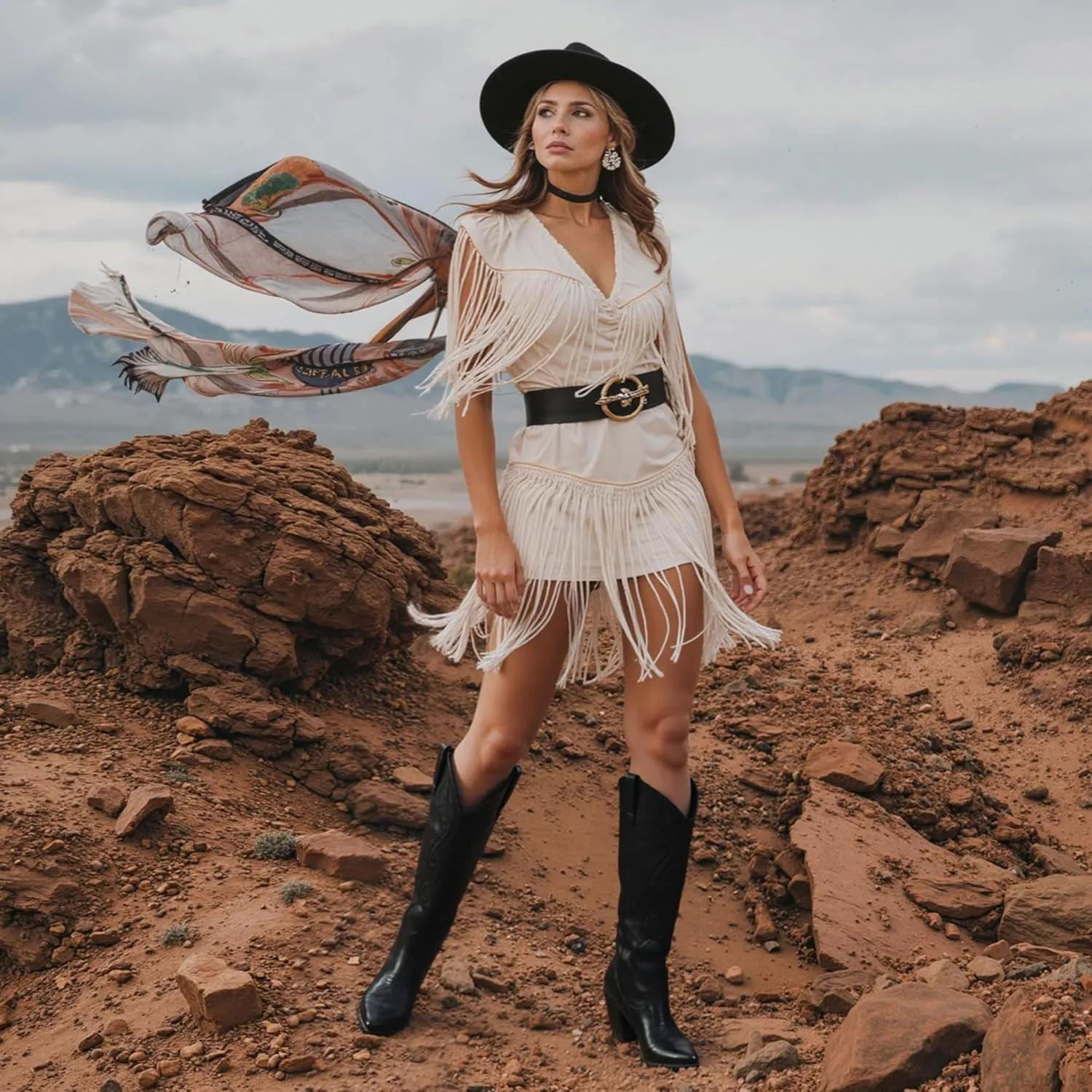 Modatope Cowgirl Boots Women Chunky Heel Knee High Cowboy Boots Embroidery Western Boots for Women