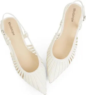 Modatope Slingback Flats for Women Pointed Toe Ballet Flats Classic Low Heel Sandals Dress Shoes