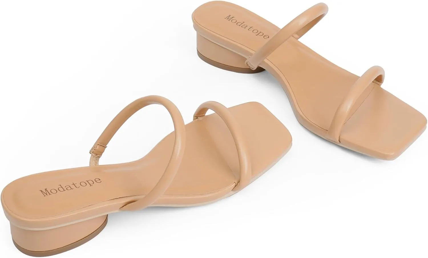 Modatope Square Open Toe Heeled Sandals Women Two Strap Chunky Heel Sandals for Women Low Block Heel Sandal Dressy