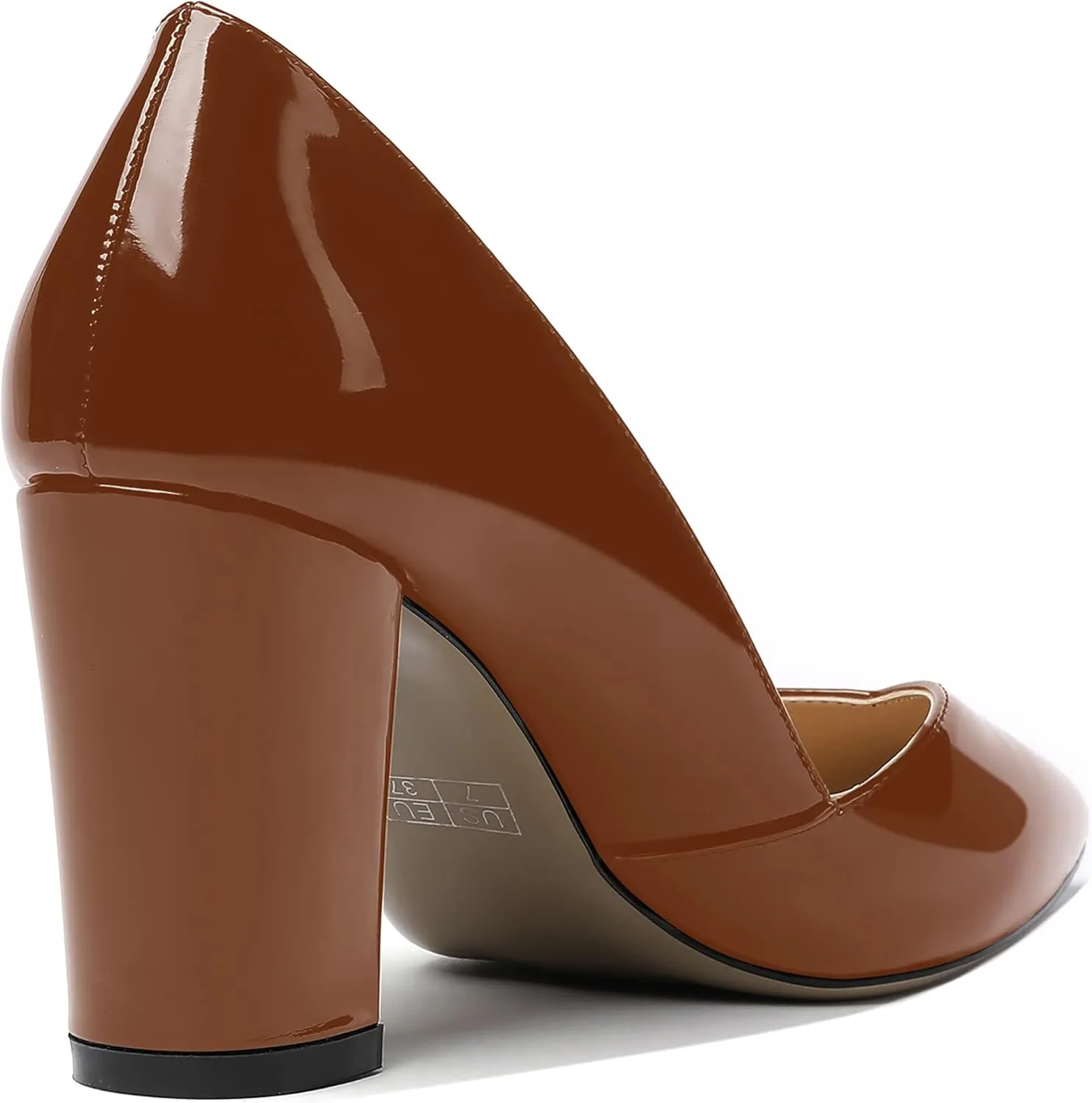 MODENCOCO Women's Pointed Toe Slip On Patent Cut Out Block High Heel Pumps Shoes 3.5 Inch