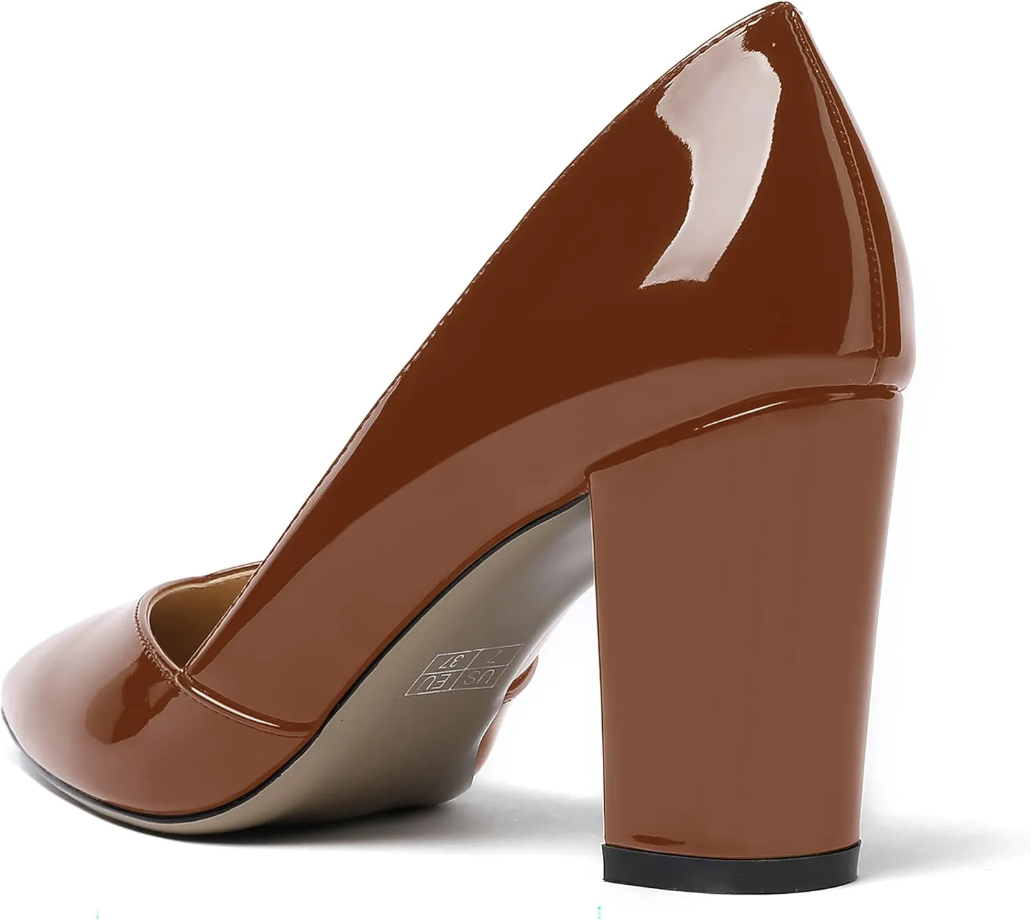 MODENCOCO Women's Pointed Toe Slip On Patent Cut Out Block High Heel Pumps Shoes 3.5 Inch