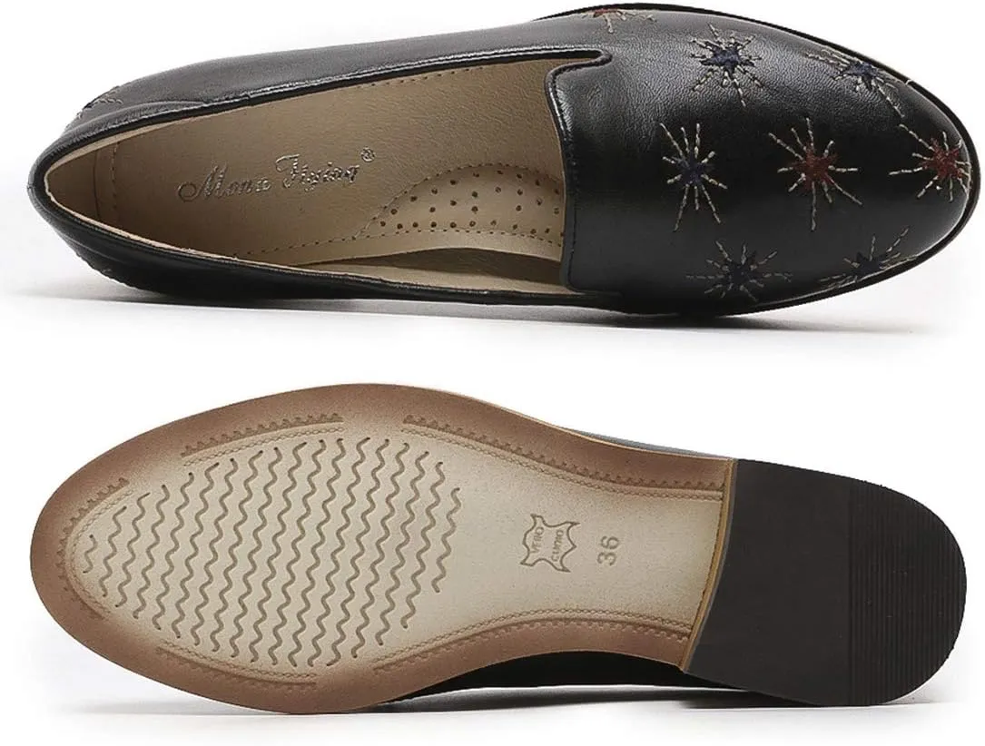 Mona flying Women's Leather Penny Loafers Slip On Flats Office Ladies Casual Shoes