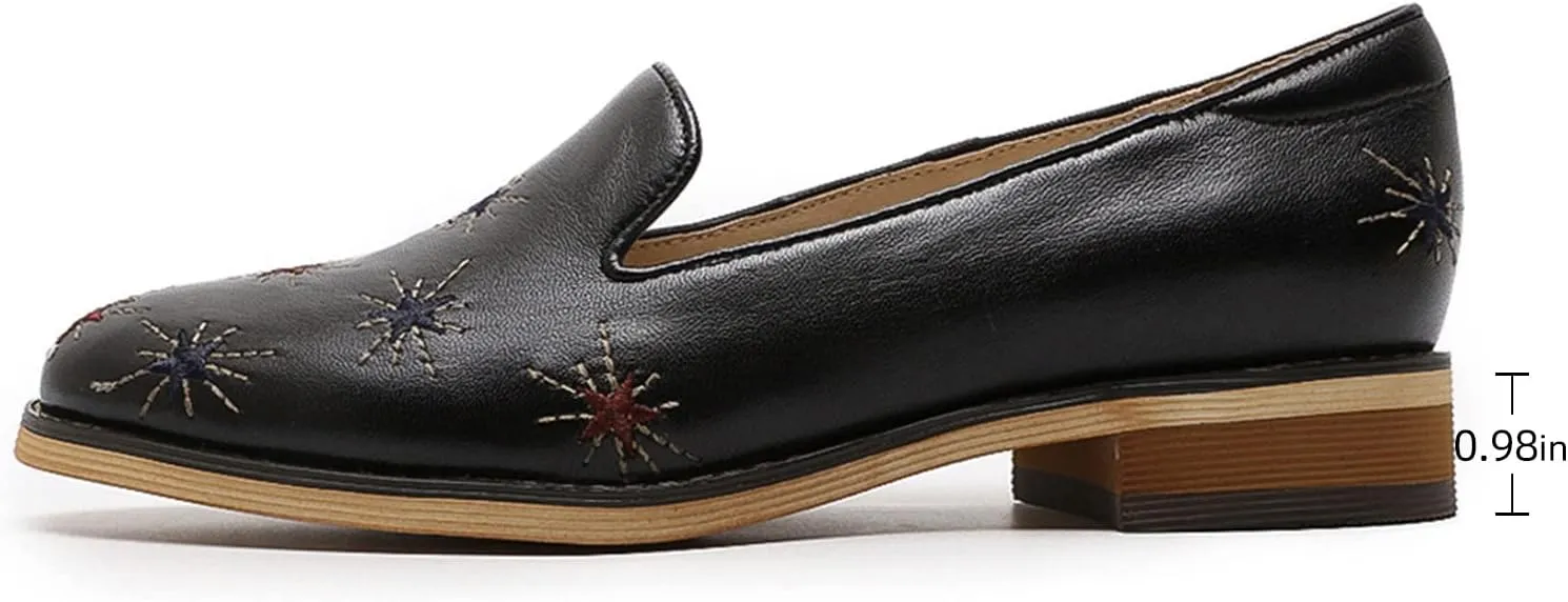 Mona flying Women's Leather Penny Loafers Slip On Flats Office Ladies Casual Shoes