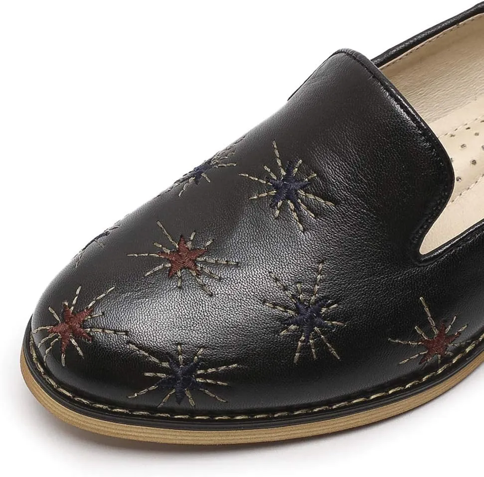 Mona flying Women's Leather Penny Loafers Slip On Flats Office Ladies Casual Shoes