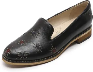 Mona flying Women's Leather Penny Loafers Slip On Flats Office Ladies Casual Shoes
