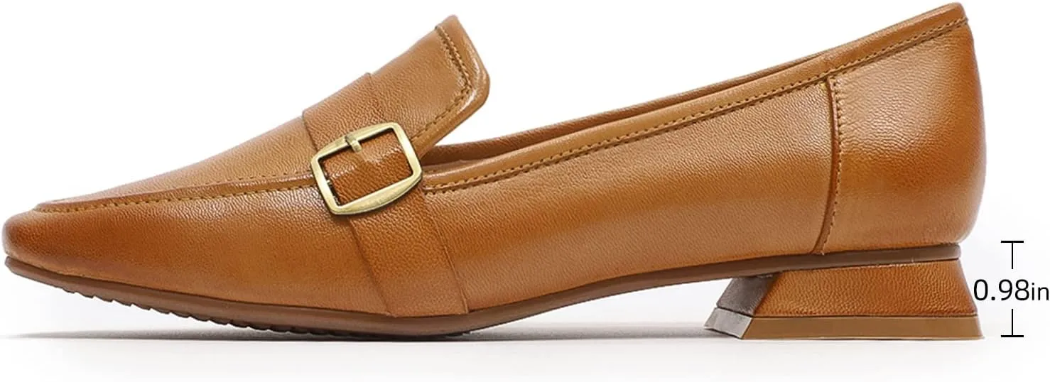 Mona flying Women's Leather Square Toe Penny Loafer Comfort Dress Casual Slip on Flat Office Work Shoes for Ladies