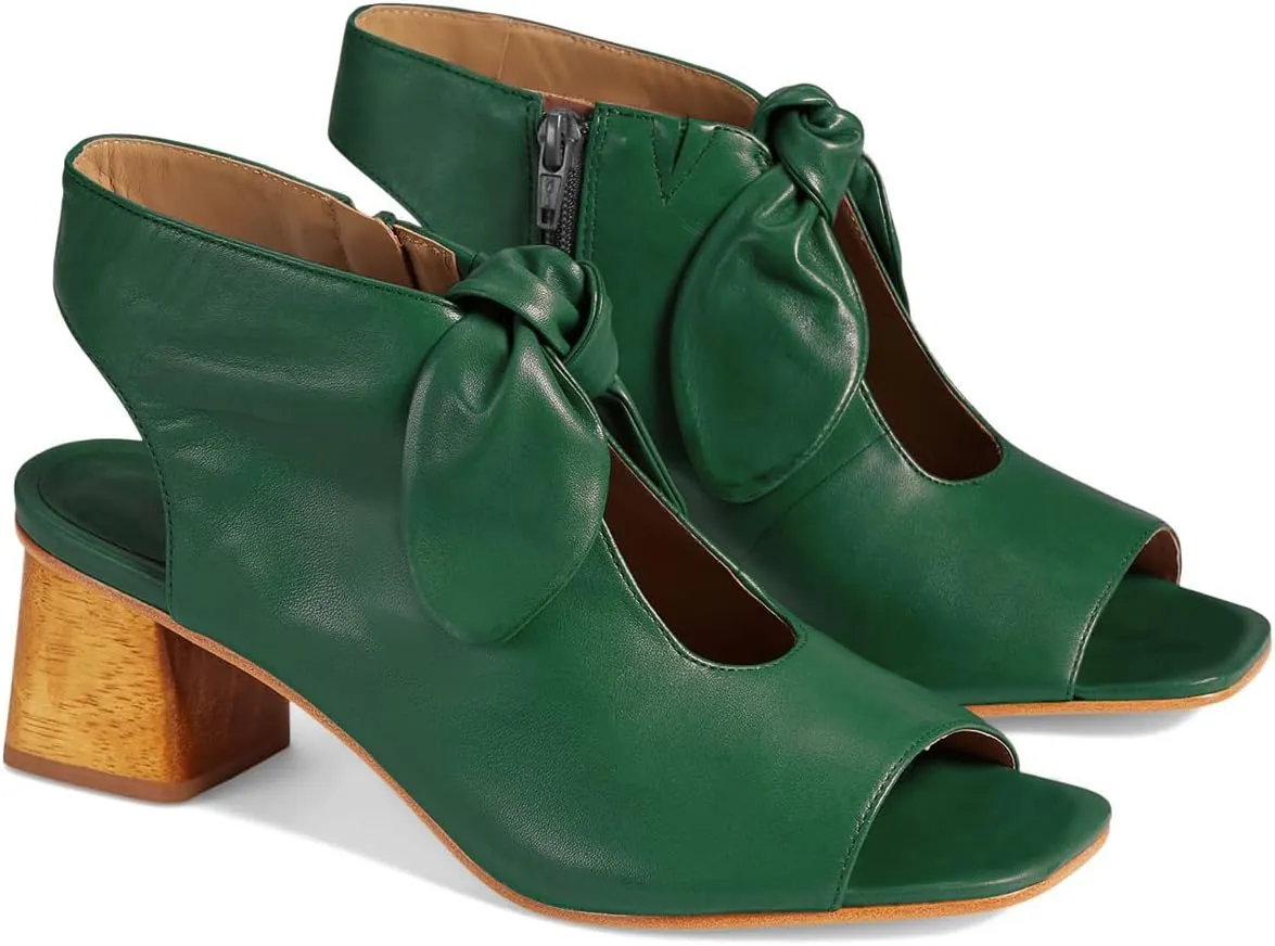 MOOMMO Women Heeled Sandals with Bow Open Toe Low Chunky Block Heel Sandal Booties Cutout 2" Heels Backless Slingback Dress Shoes Peep Toe Back Zipper Suede Sandal Dressy Casual Summer Beach 4-13 M US