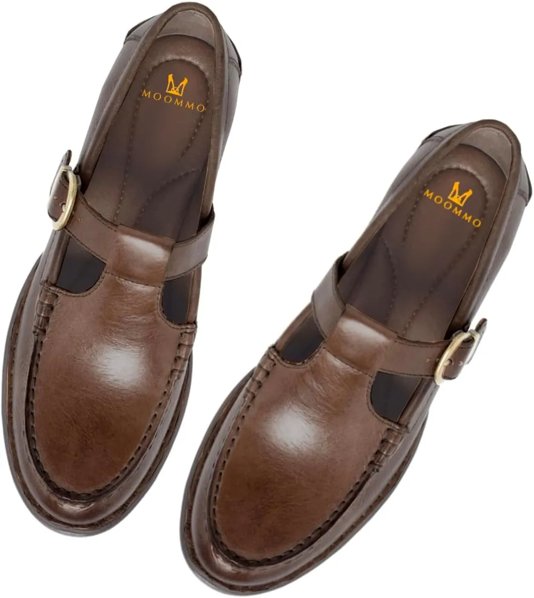 MOOMMO Women Vintage Flat Loafers Round Closed Toe Slip On Oxford Loafer Shoes Burnished Matte Flat Penny Loafers Buckle T-Strap Dressy Office Work Flats Comfy Daily Driver Loafer Flats Chic 4-11 M US