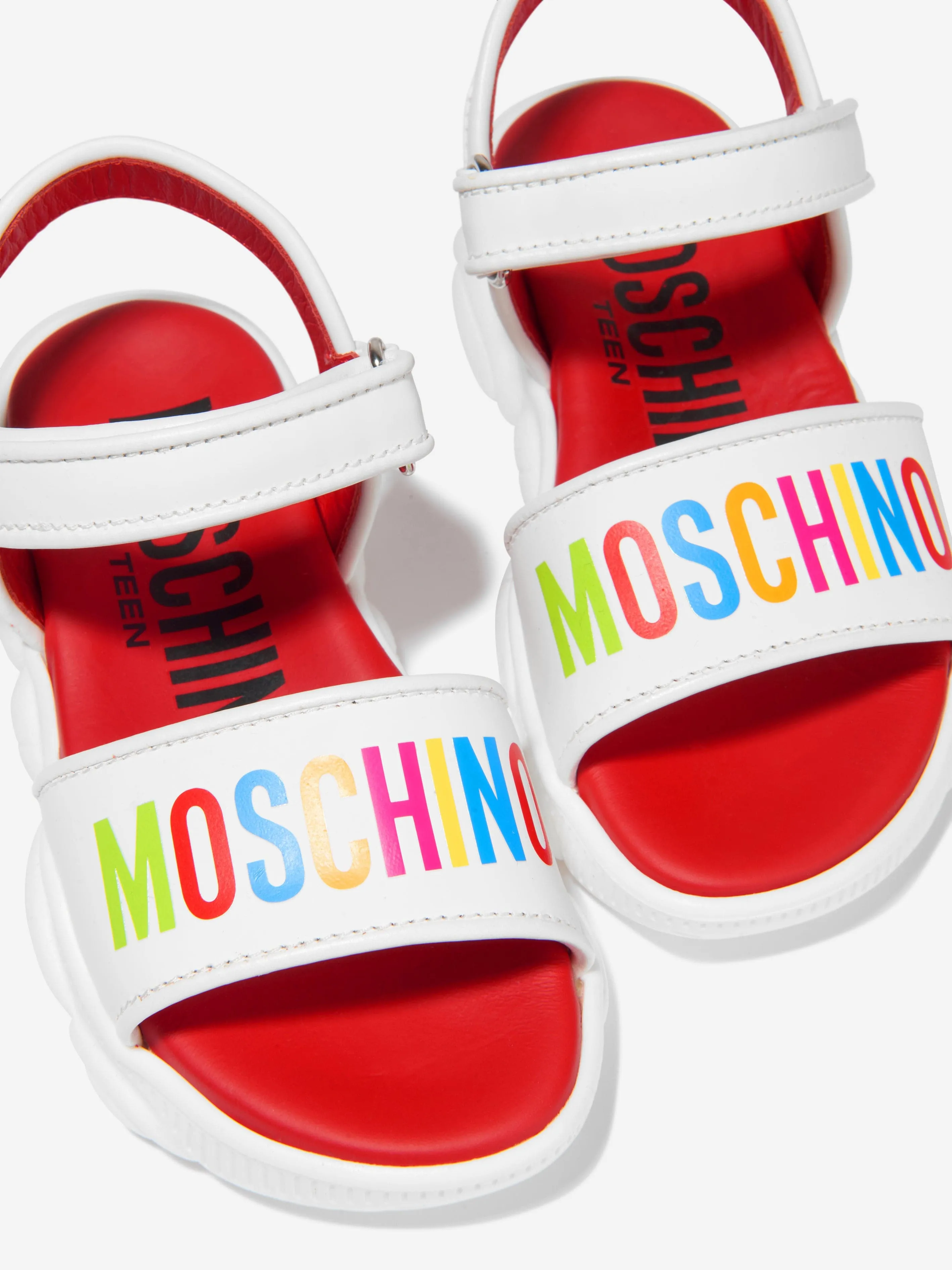 Moschino Girls Leather Logo Print Sandals