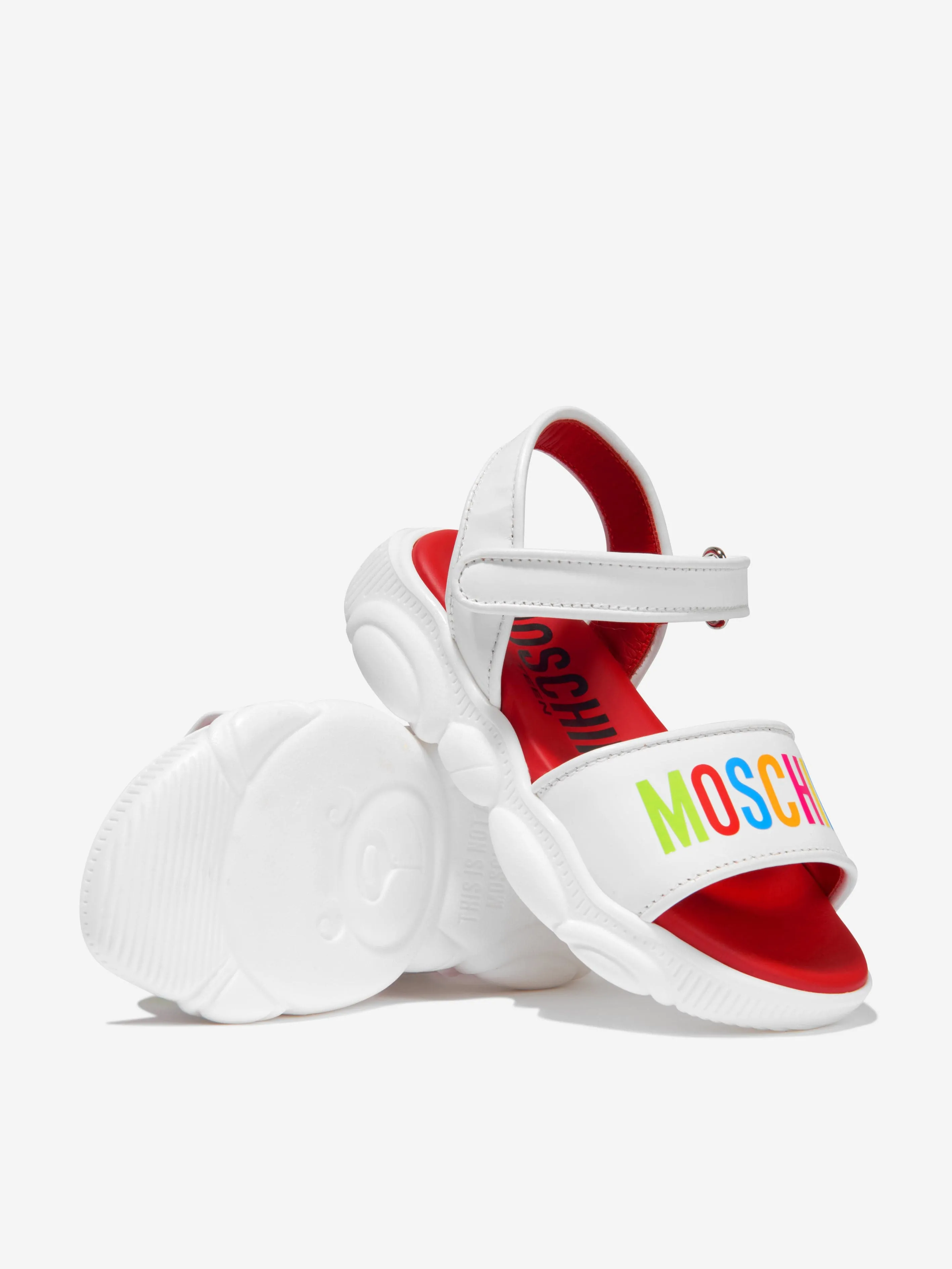 Moschino Girls Leather Logo Print Sandals