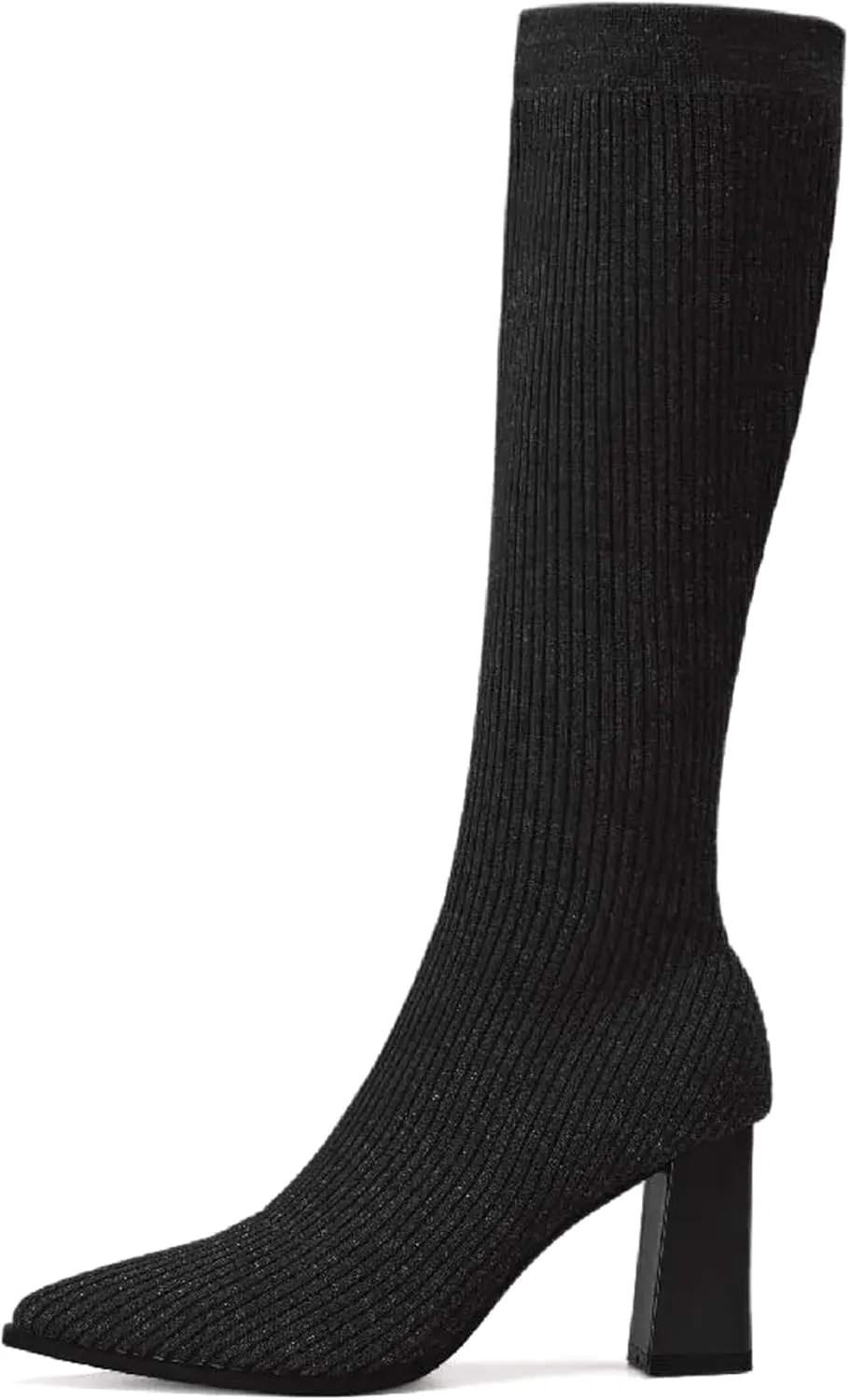 MOUSSE FIT Women's Minimalist Knit High Boots, Chunky Heel, Rubber Sole, Comfort Style