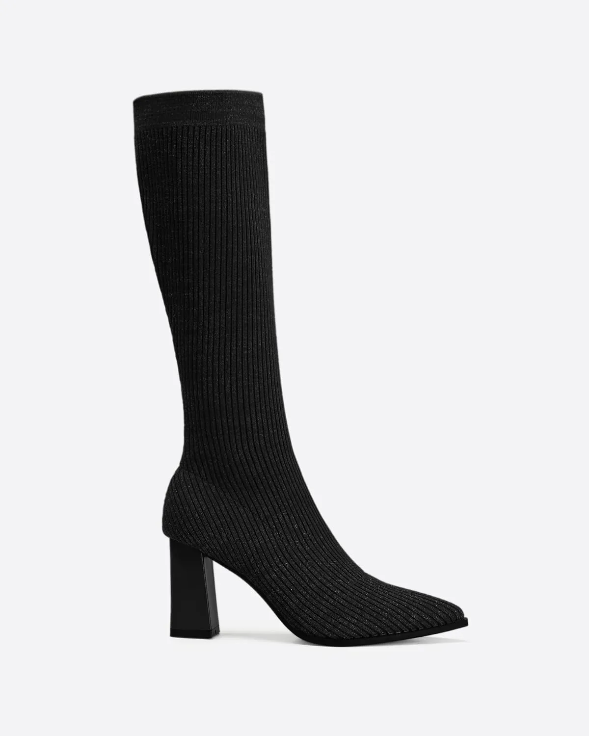 MOUSSE FIT Women's Minimalist Knit High Boots, Chunky Heel, Rubber Sole, Comfort Style