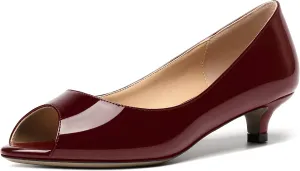 MOVINSTEPS Womens Dress Peep Toe Patent Open Toe Slip On Dating Kitten Low Heel Pumps Shoes 1.5 Inch