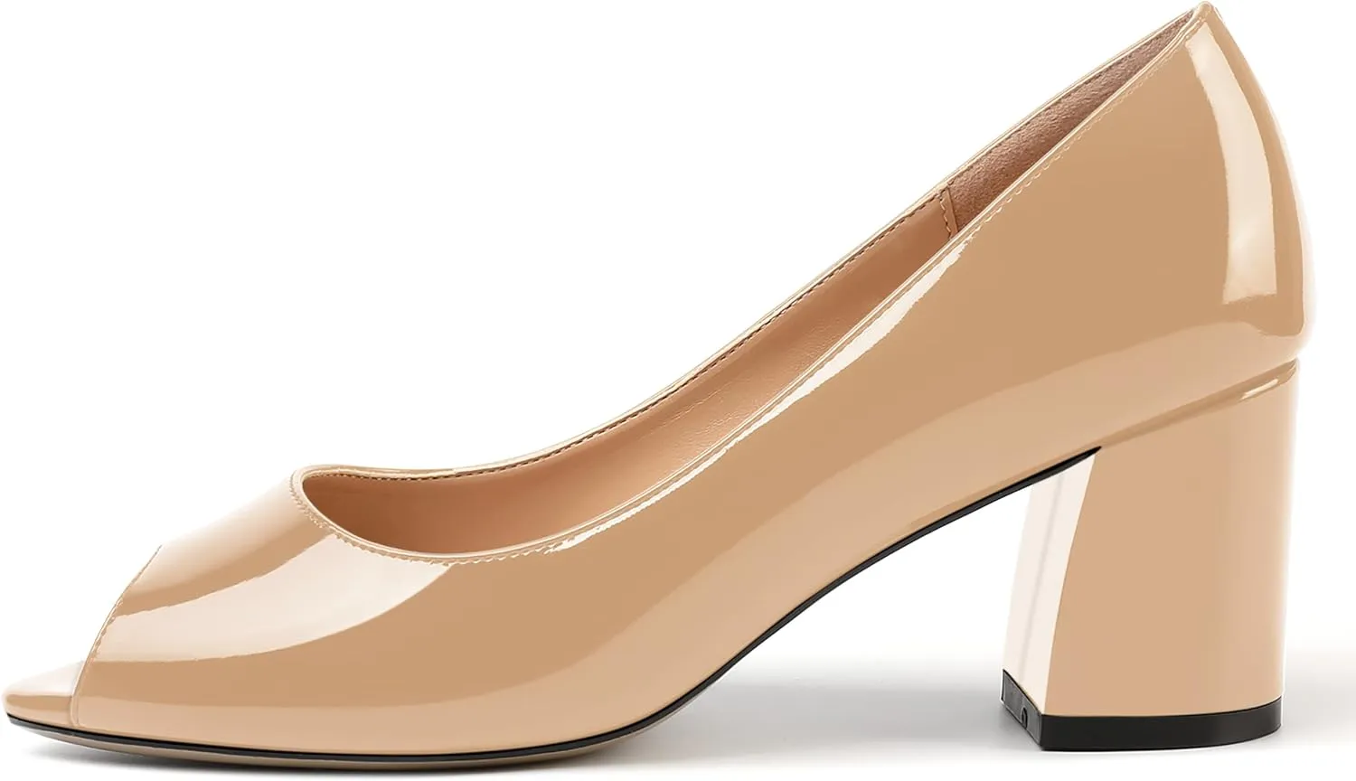 MOVINSTEPS Womens Slip On Dating Peep Toe Dress Patent Block Mid Heel Pumps Shoes 2.5 Inch