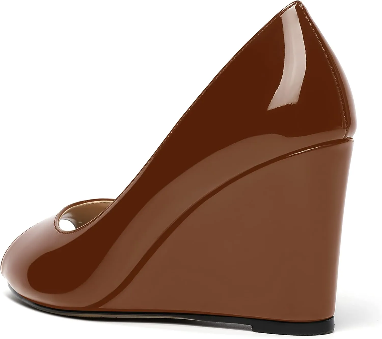MOVINSTEPS Womens Slip On Work Patent Peep Toe Fashion Wedge High Heel Pumps Shoes 3.3 Inch