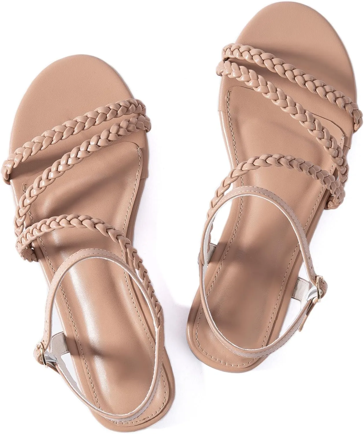 Mtzyoa Women Flat Sandals Dressy Strappy Gladiator Summer Ankle Strap Nude Open Toe Comfortable Wedding Casual Leather Ladies Party Trendy Vacation