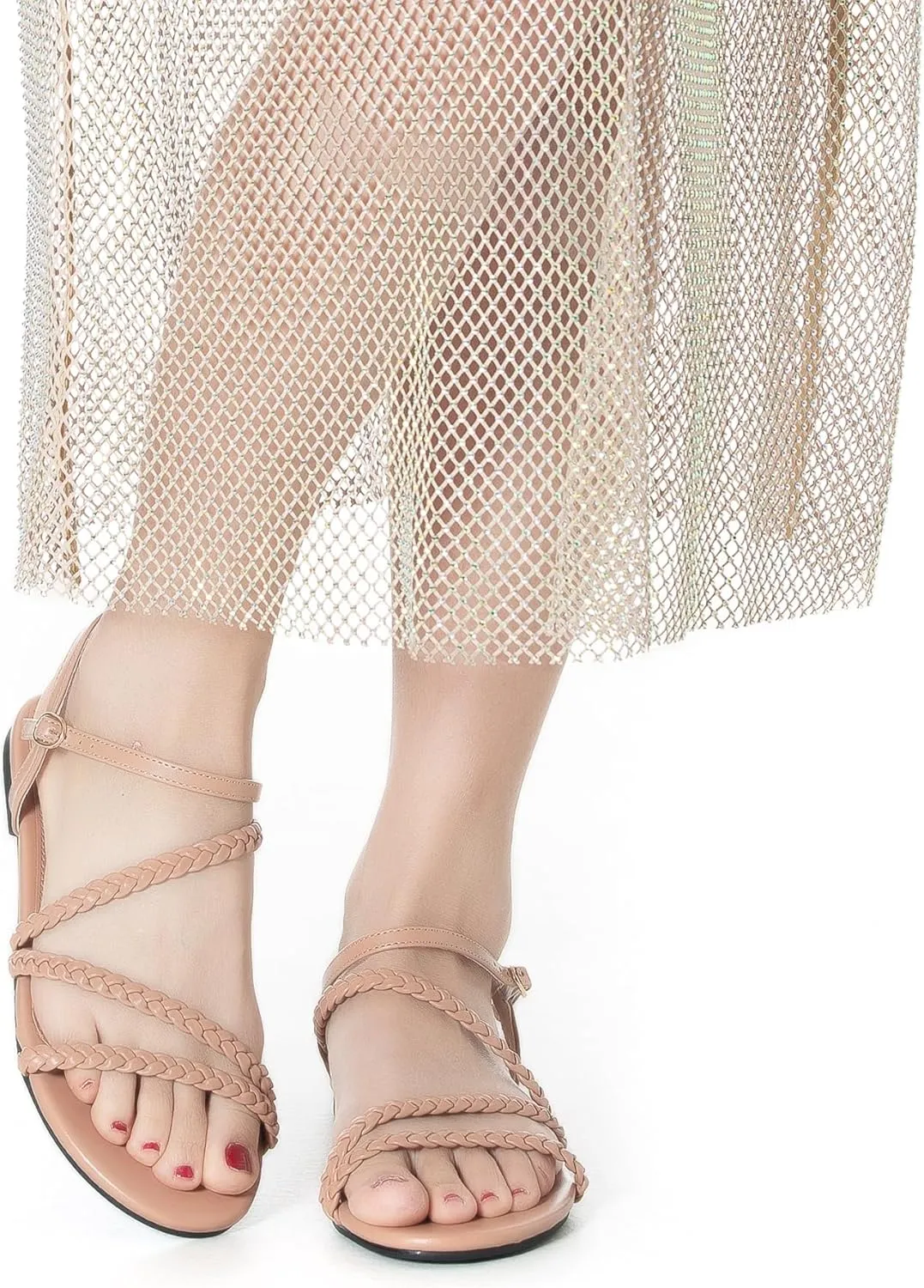 Mtzyoa Women Flat Sandals Dressy Strappy Gladiator Summer Ankle Strap Nude Open Toe Comfortable Wedding Casual Leather Ladies Party Trendy Vacation