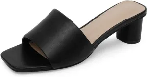 Mule Heels for Women Square Toe Chunky Low Heel Sandals Heeled Slides