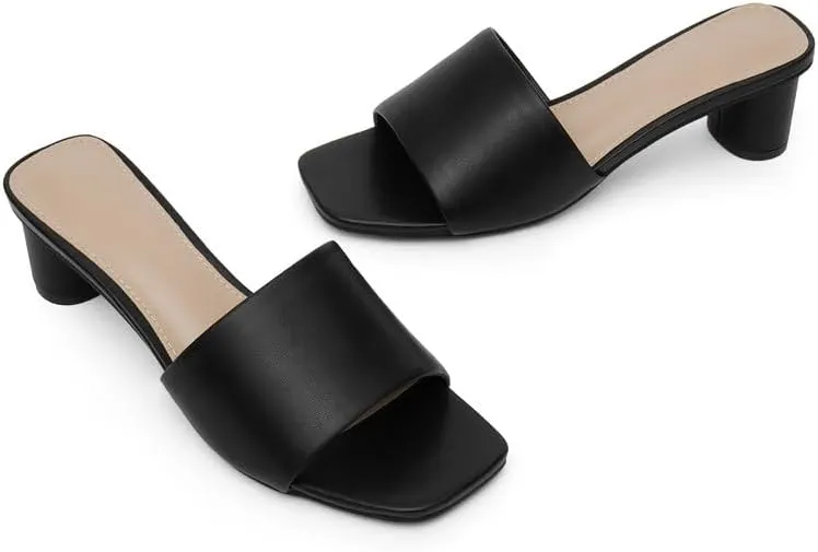Mule Heels for Women Square Toe Chunky Low Heel Sandals Heeled Slides