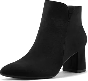 mysoft Women's Ankle Boots Chunky Block Low Heel Comfortable Pointed Toe Side V Cutout Dressy Office Booties with Zipper