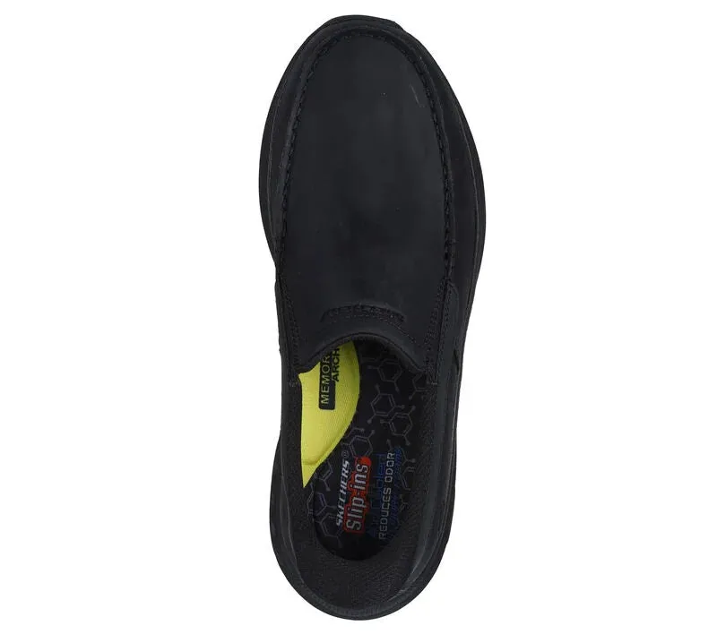 NEW Men's SKECHERS SLIP-INS RELAXED FIT: POLLARD - OSGOOD Black LEATHER Shoes AUTHENTIC IN BOX