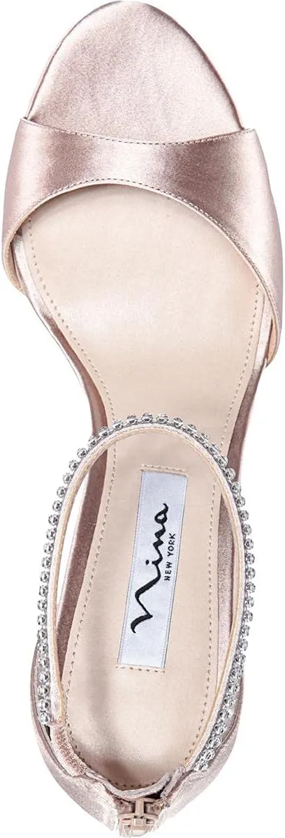 NINA Womens Volanda Satin Embellished Dress Sandals