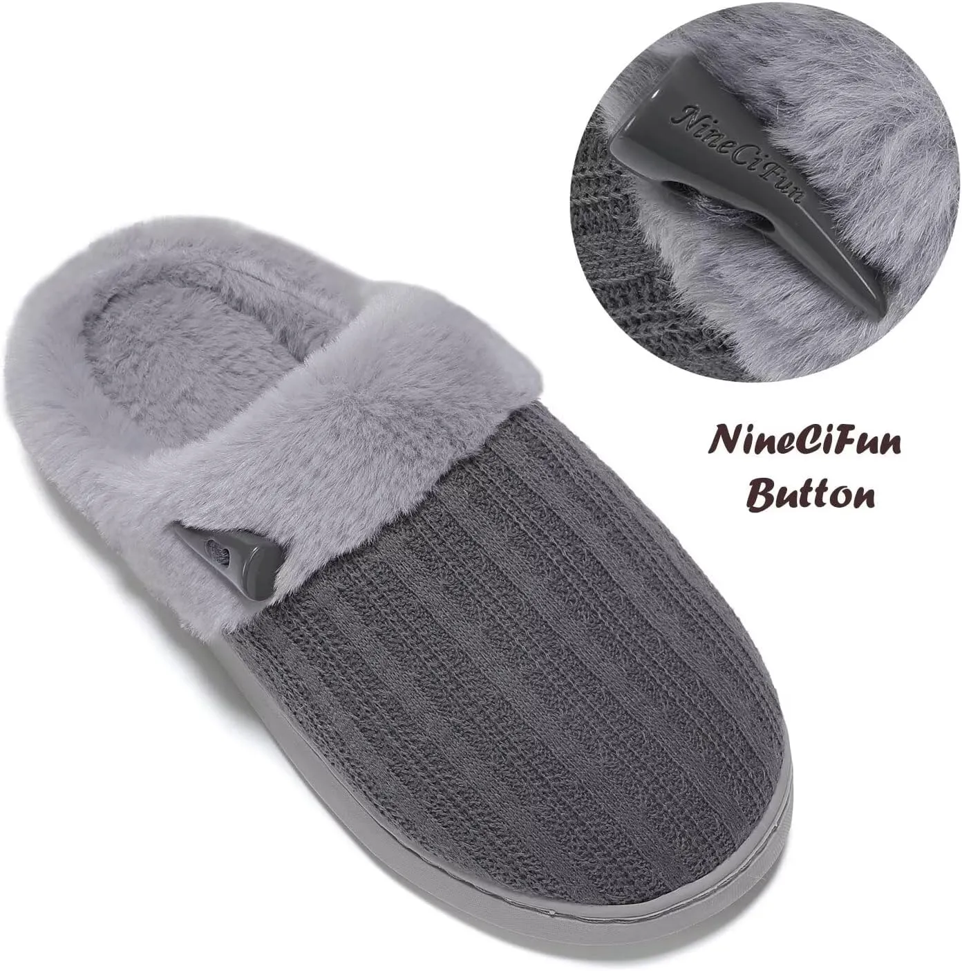 NineCiFun Women's Slip on Fuzzy House Slippers Memory Foam Slippers Scuff Outdoor Indoor Warm Plush Bedroom Shoes with Faux Fur Lining