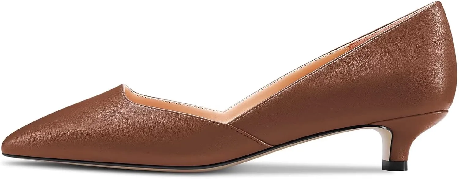 NobleOnly Women Kitten Low Heel Pointed Toe Pumps Slip-on Wedding Office 1.4 Inches Heels