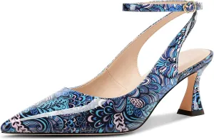 NobleOnly Womens Close Pointed Toe Ankle Strap Kitten Heels Slingback Dress Wedding Casual Pumps 2.4 Inches Heels