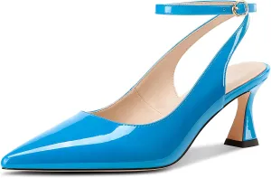 NobleOnly Womens Close Pointed Toe Ankle Strap Kitten Heels Slingback Dress Wedding Casual Pumps 2.4 Inches Heels