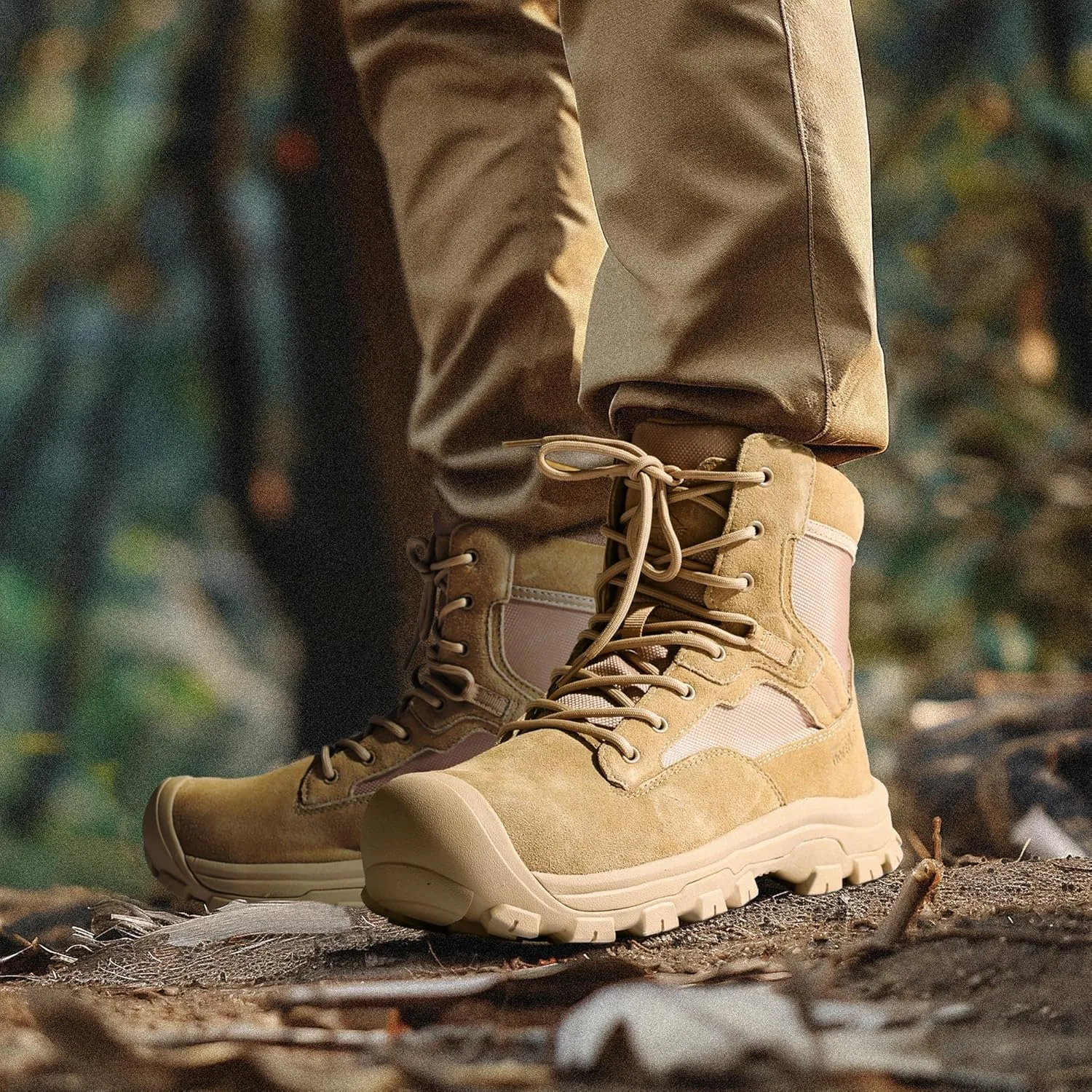 NORTIV 8 Men's Waterproof Work Military Tactical Boots Rubber Toe Leather Outdoor Hiking Motorcycle Combat Boots