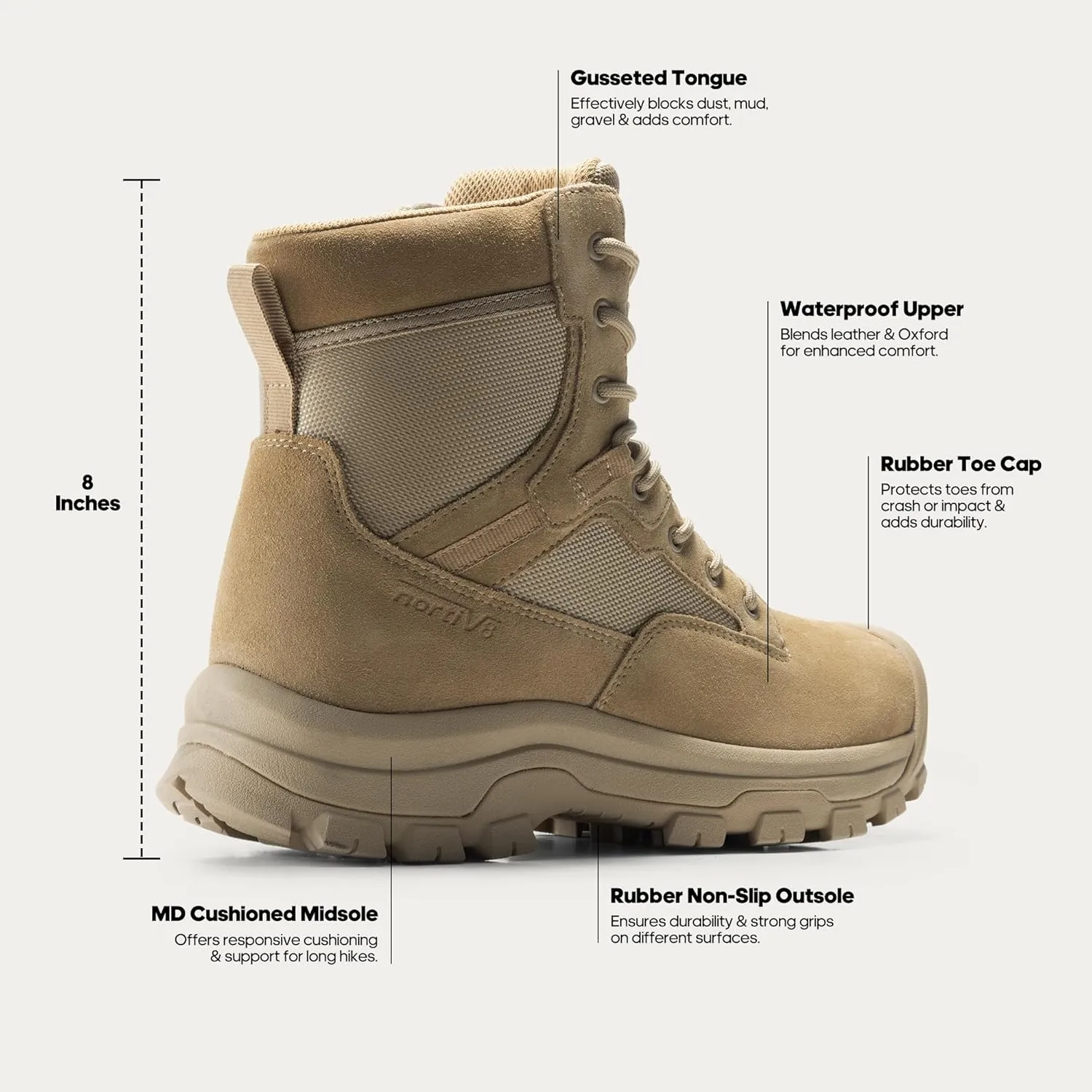 NORTIV 8 Men's Waterproof Work Military Tactical Boots Rubber Toe Leather Outdoor Hiking Motorcycle Combat Boots