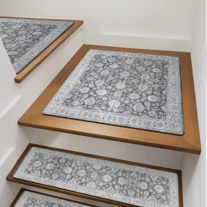 OJIA Non-Slip Stair Treads Matching Mat for Wooden Steps, Square Rubber Backing Anti-Slip Stair Carpet Landing Mat Stair Rugs 31x31 inch, Gray
