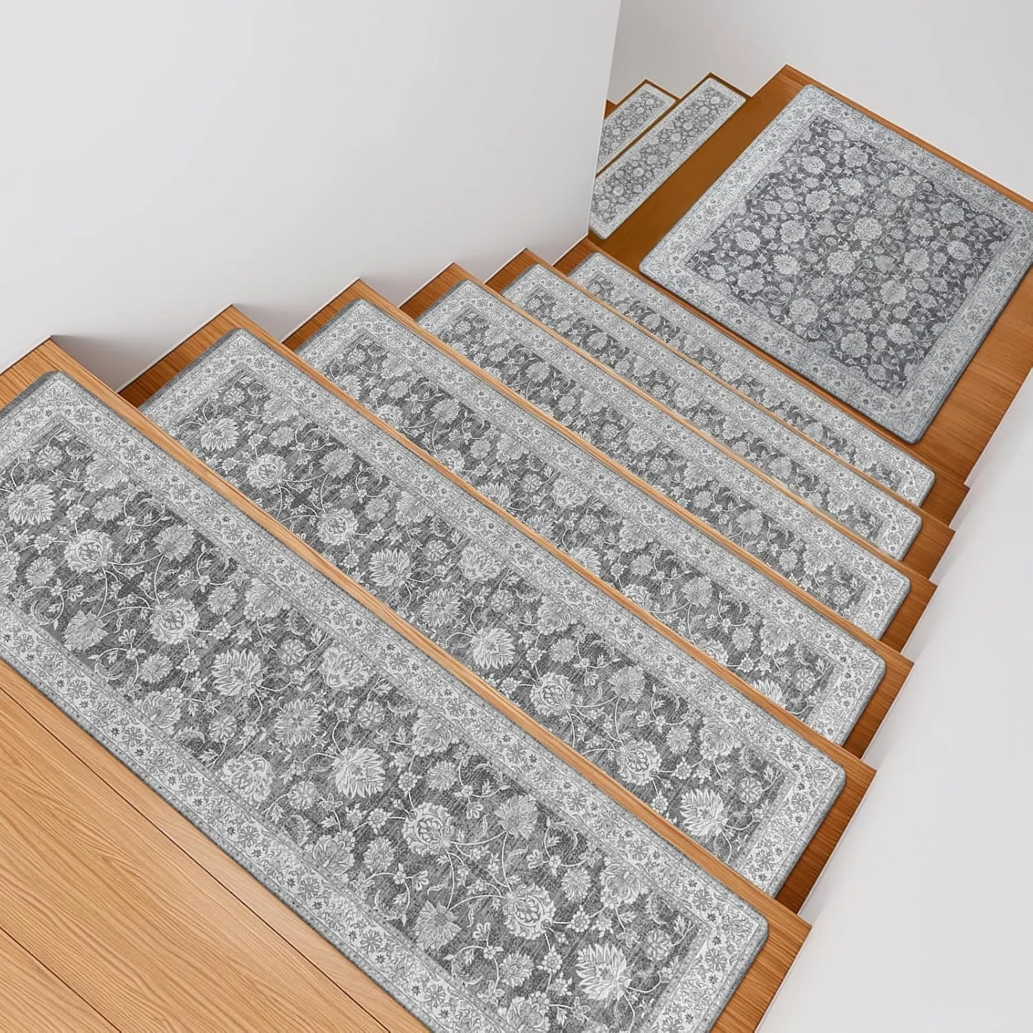 OJIA Non-Slip Stair Treads Matching Mat for Wooden Steps, Square Rubber Backing Anti-Slip Stair Carpet Landing Mat Stair Rugs 31x31 inch, Gray
