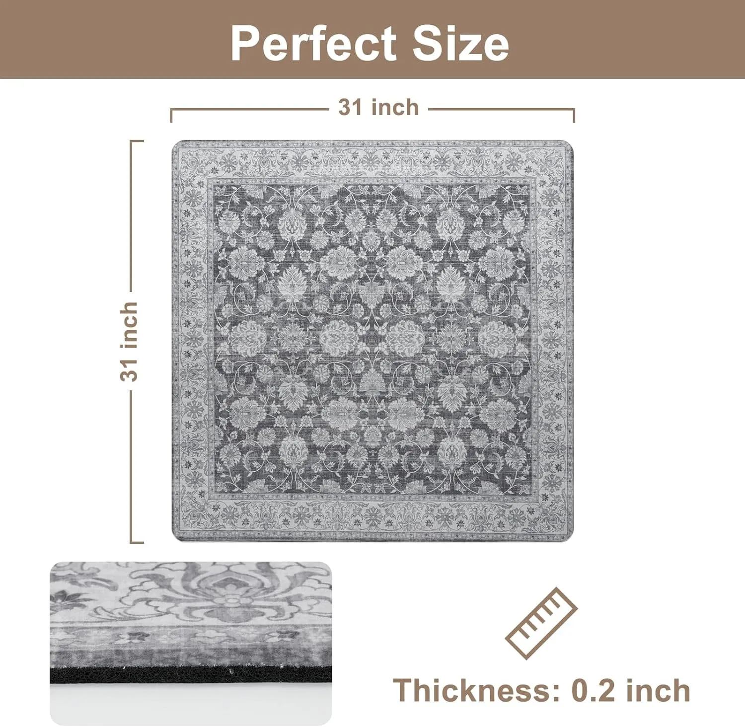 OJIA Non-Slip Stair Treads Matching Mat for Wooden Steps, Square Rubber Backing Anti-Slip Stair Carpet Landing Mat Stair Rugs 31x31 inch, Gray