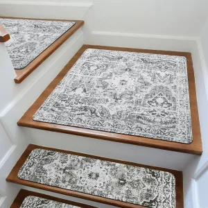 OJIA Stair Treads Non-Slip Matching Mat for Wooden Steps, Square Capet Stair Treads Rubber Backing Stair Runner Anti-Slip Stair Landing Mat 31x31 Inch