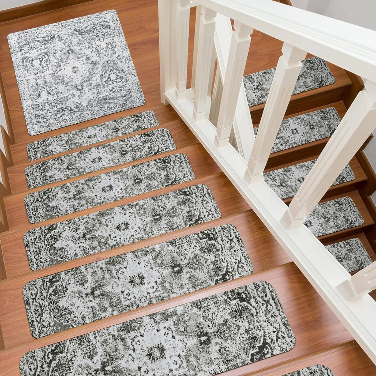 OJIA Stair Treads Non-Slip Matching Mat for Wooden Steps, Square Capet Stair Treads Rubber Backing Stair Runner Anti-Slip Stair Landing Mat 31x31 Inch