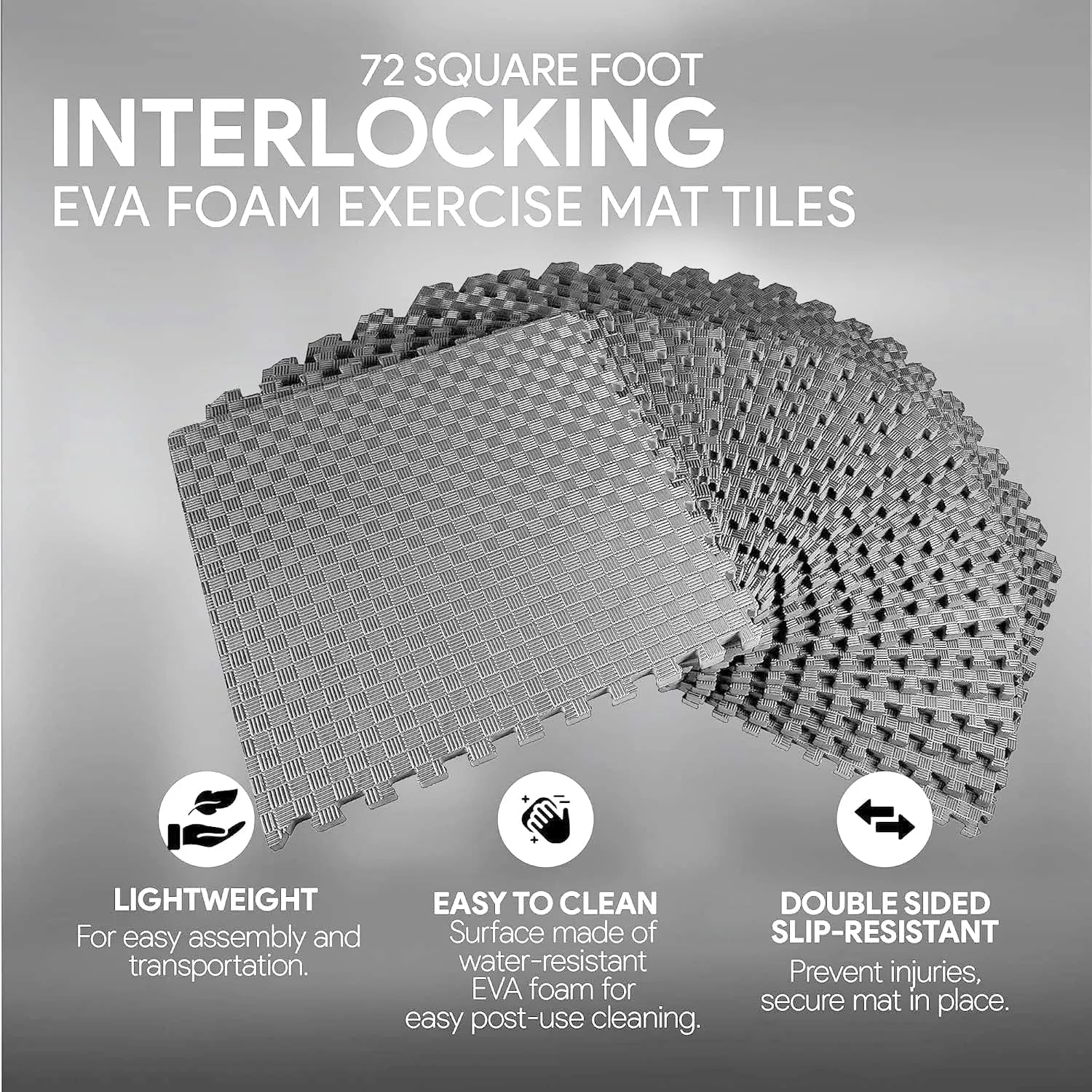 OLIXIS Puzzle Exercise Mat with EVA Foam Interlocking Tiles for MMA, Exercise, Gymnastics and Home Gym Protective Flooring, 1" Thick, 72 Square Feet, Grey