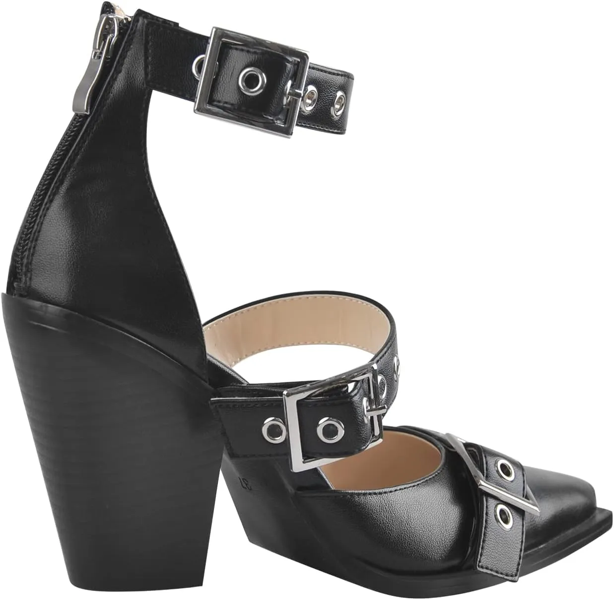 onlymaker Women's Middle Block Heels Close Toe Buckle Ankle Strap Zipper Summer Sandal