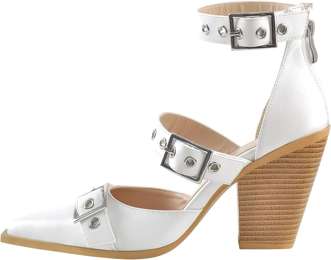 onlymaker Women's Middle Block Heels Close Toe Buckle Ankle Strap Zipper Summer Sandal