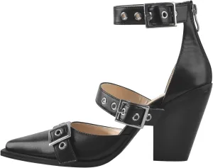 onlymaker Women's Middle Block Heels Close Toe Buckle Ankle Strap Zipper Summer Sandal