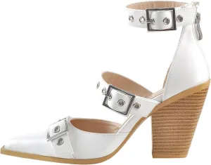 onlymaker Women's Middle Block Heels Close Toe Buckle Ankle Strap Zipper Summer Sandal