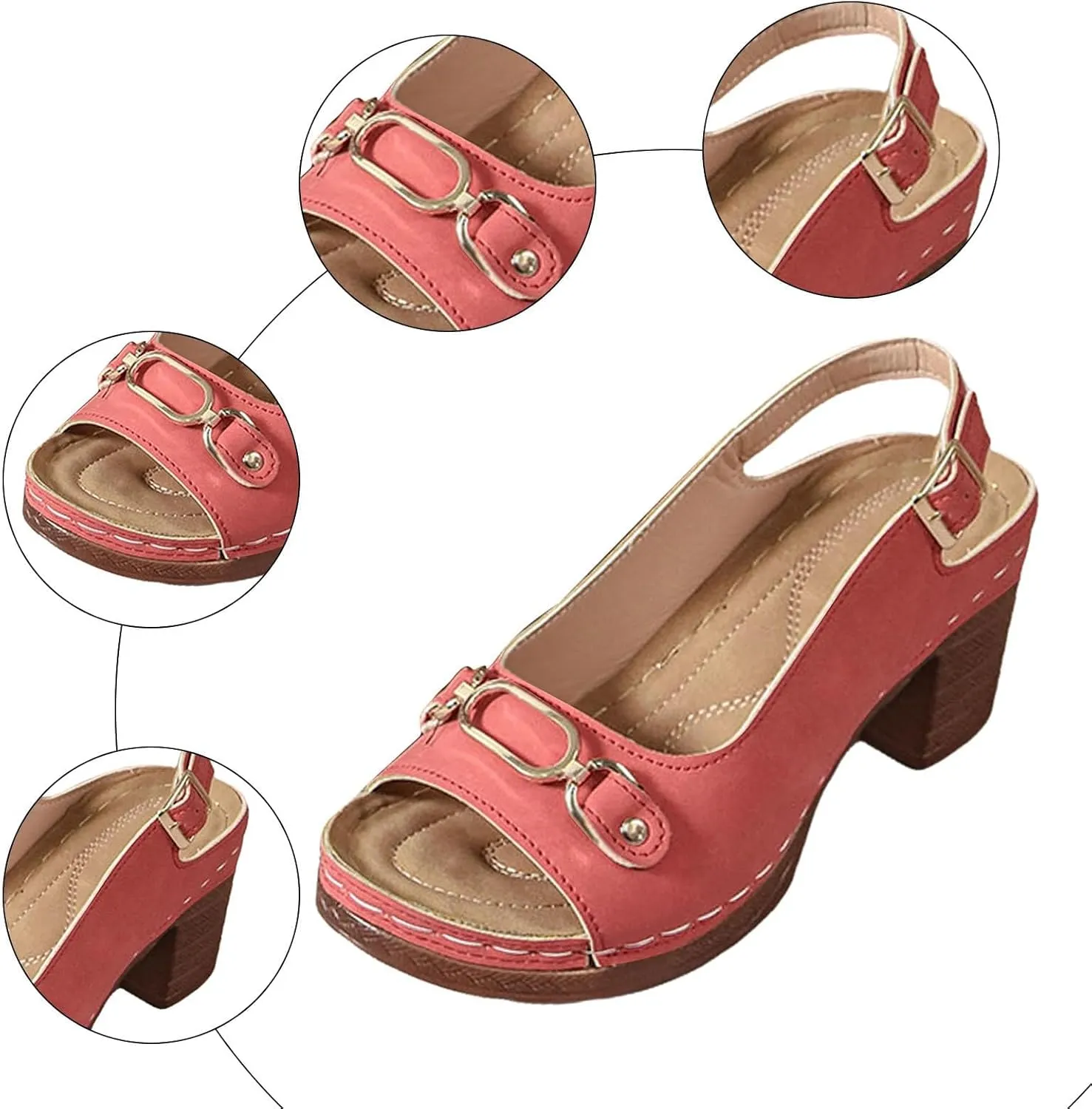 Orthopedic Sandals for Women Strappy Low Chunky Block Heel Sandals Adjustable Slingback Open Toe Heeled Sandal Beach Dress Comfortable Outdoor Shoes